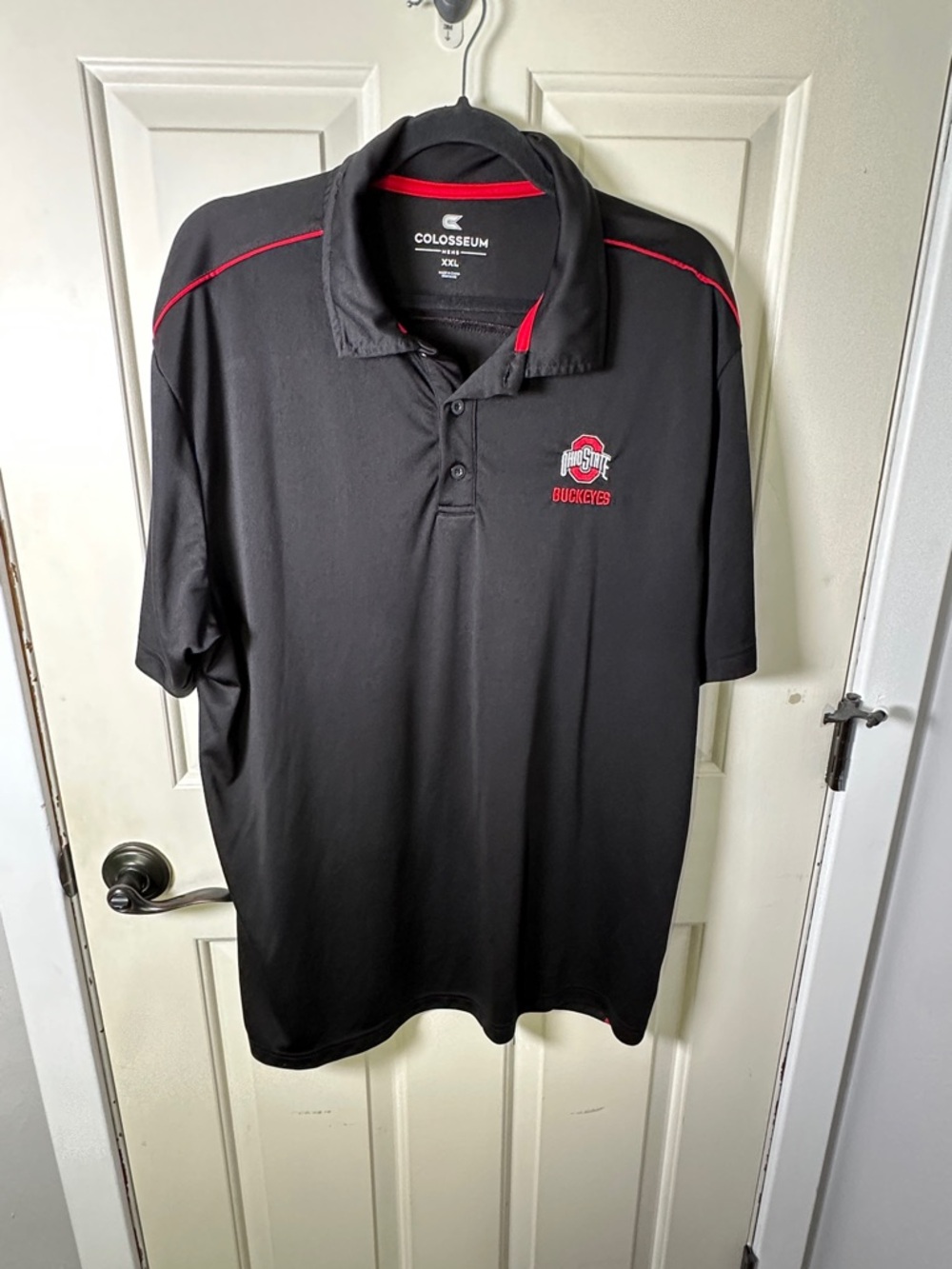 Colosseum Black Polo with Red Trim and Ohio State Buckeyes Logo